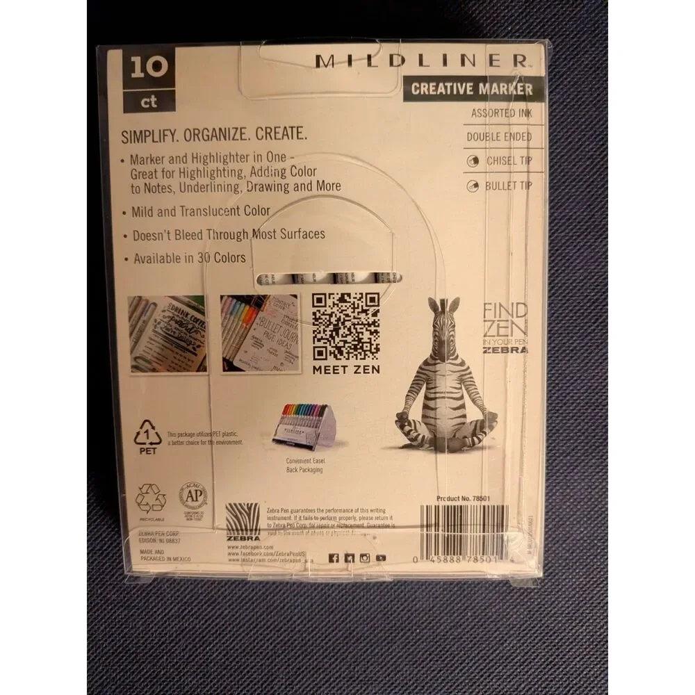 Zebra Mildliner Creative Marker 10 Count Chisel & Bullet Tip Assorted Colors NEW